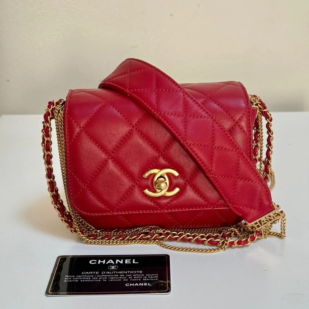 Chanel Cambon Mini Red Lambskin Flap Bag